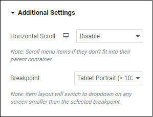 Content tab Additional Settings 1 Menu widget 149