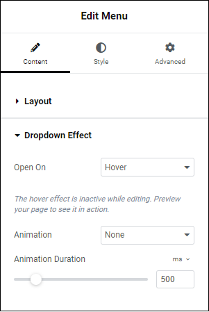 Content tab Dropdown Effect 1 Menu widget 481