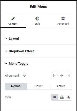 Content tab Menu Toggle 1 Menu widget 323