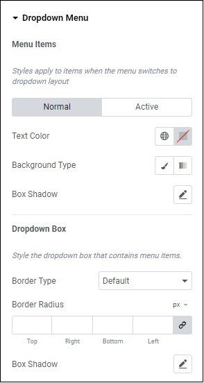 Style Dropdown menu 1 Menu widget 503