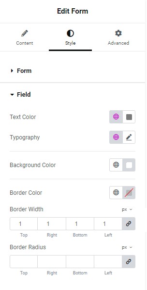 Style tab Field Form widget 169