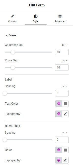 Style tab Form Form widget 491