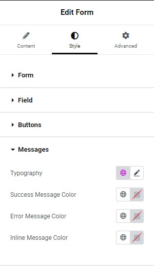 Style tab Messages Form widget 497
