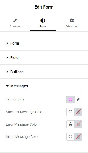 Style tab Messages Form widget 173