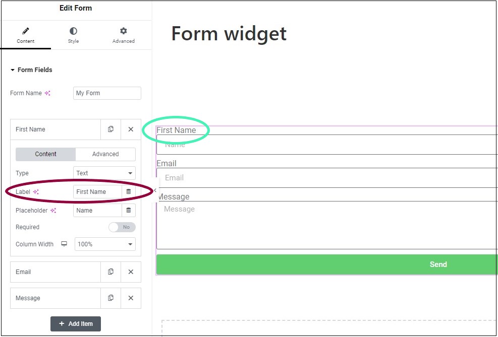 4 Change name to first name Form widget 441
