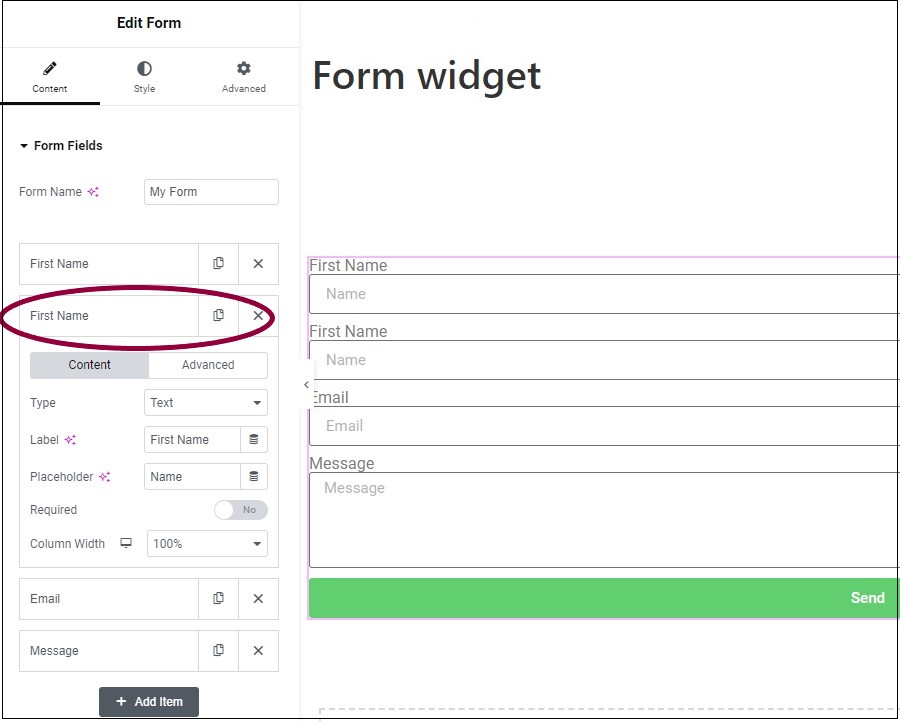 7 Click the bottlm first name field Form widget 451
