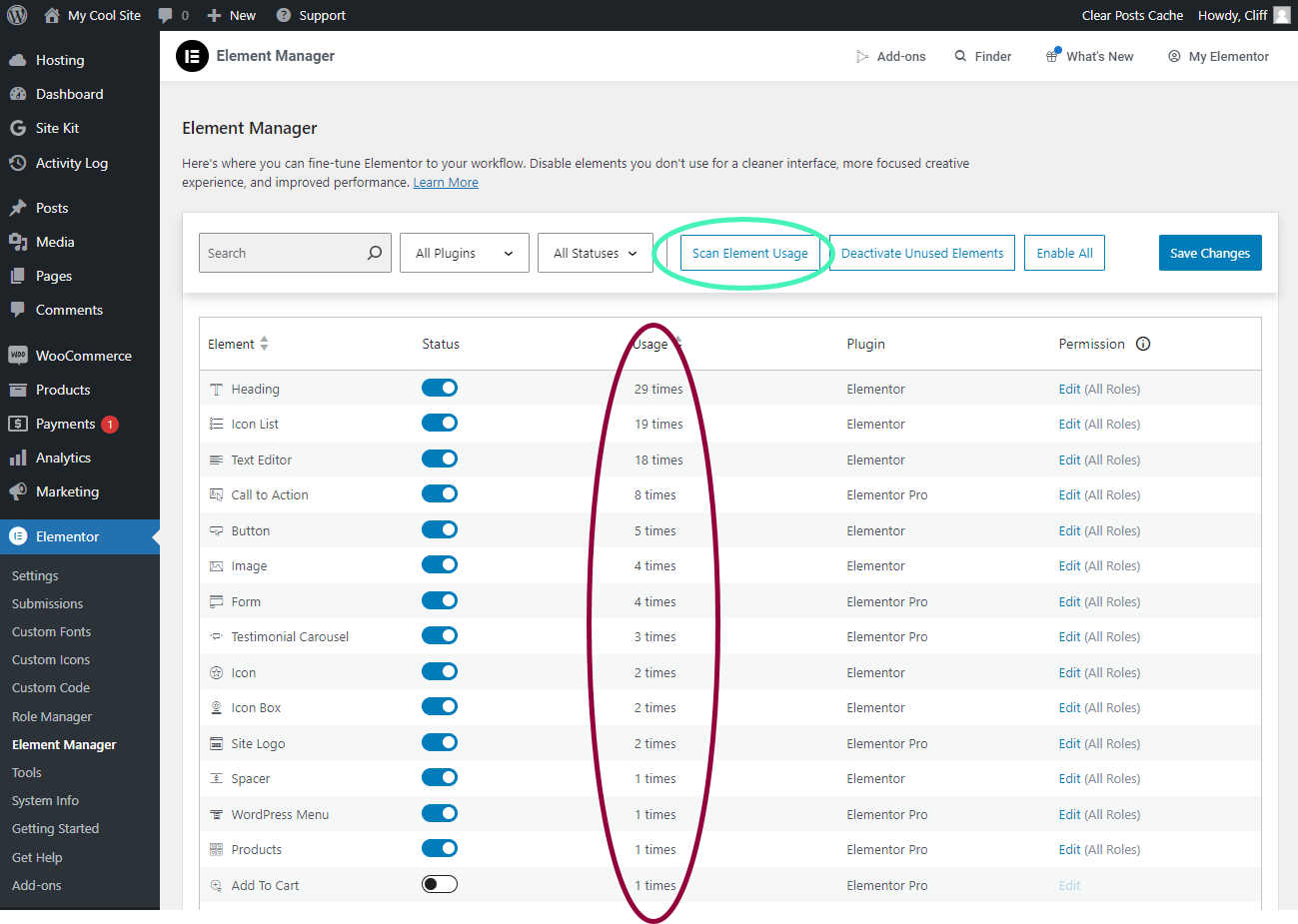 8 Scan element usage Element Manager 57