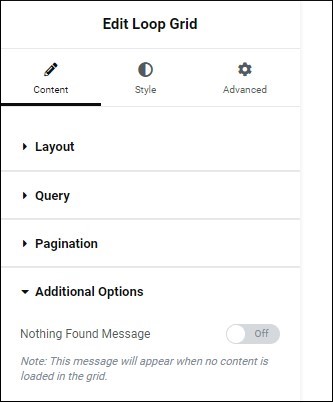 Content tab Additional Options Loop Grid widget 39