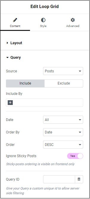 Content tab Query Loop Grid widget 35