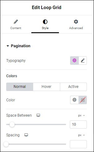 Style tab Pagination Loop Grid widget 137