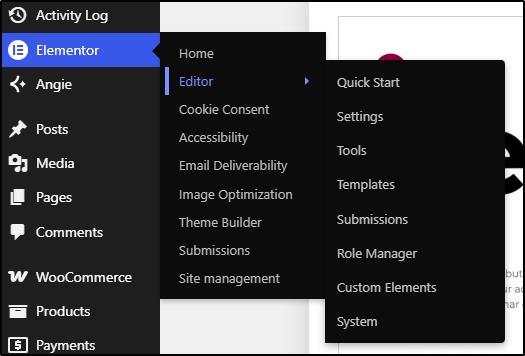 elementor menu