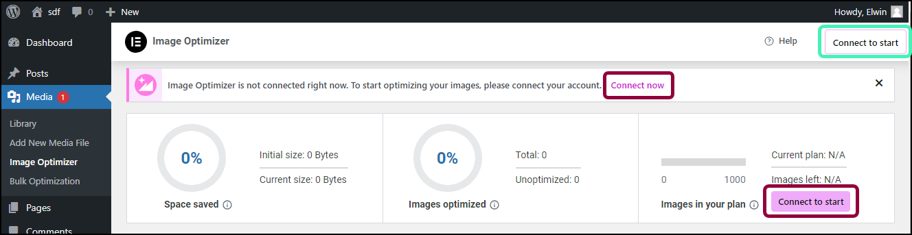 1. Click to Connect 1 Install, activate and connect the Image Optimizer 9