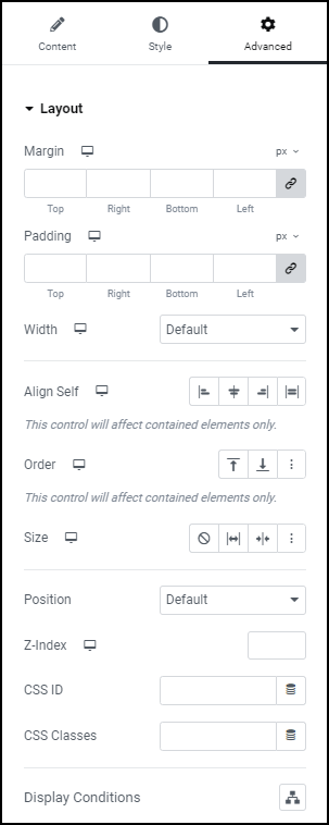 Advanced tab Layout Text Editor widget 17