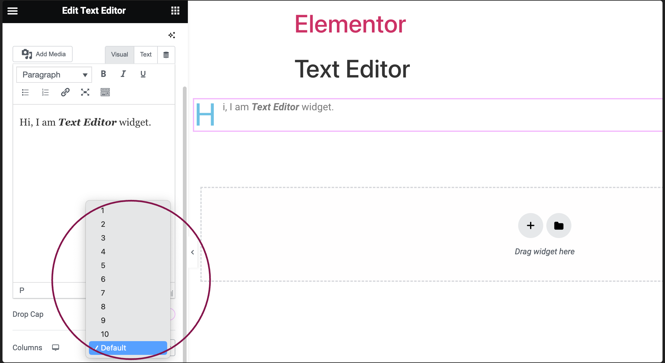 columns 3 Text Editor widget 9