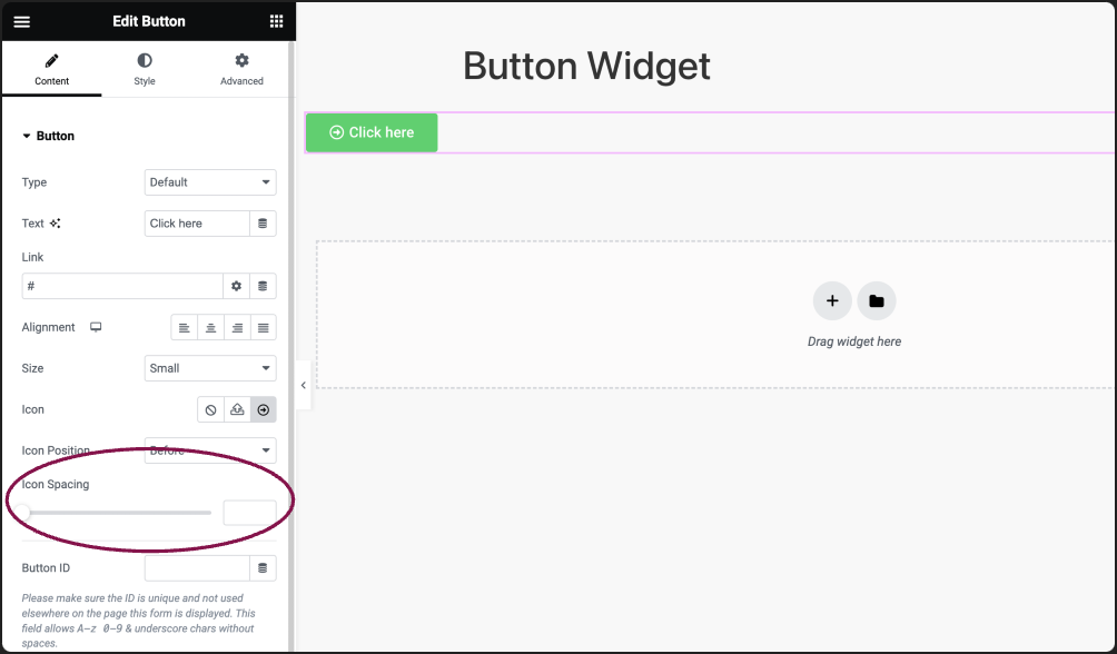 icon spacing Button Widget 20