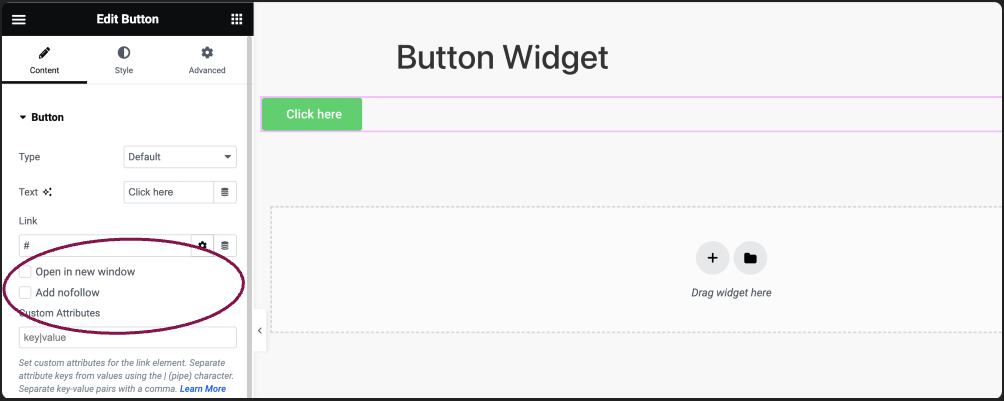 link options Button Widget 8