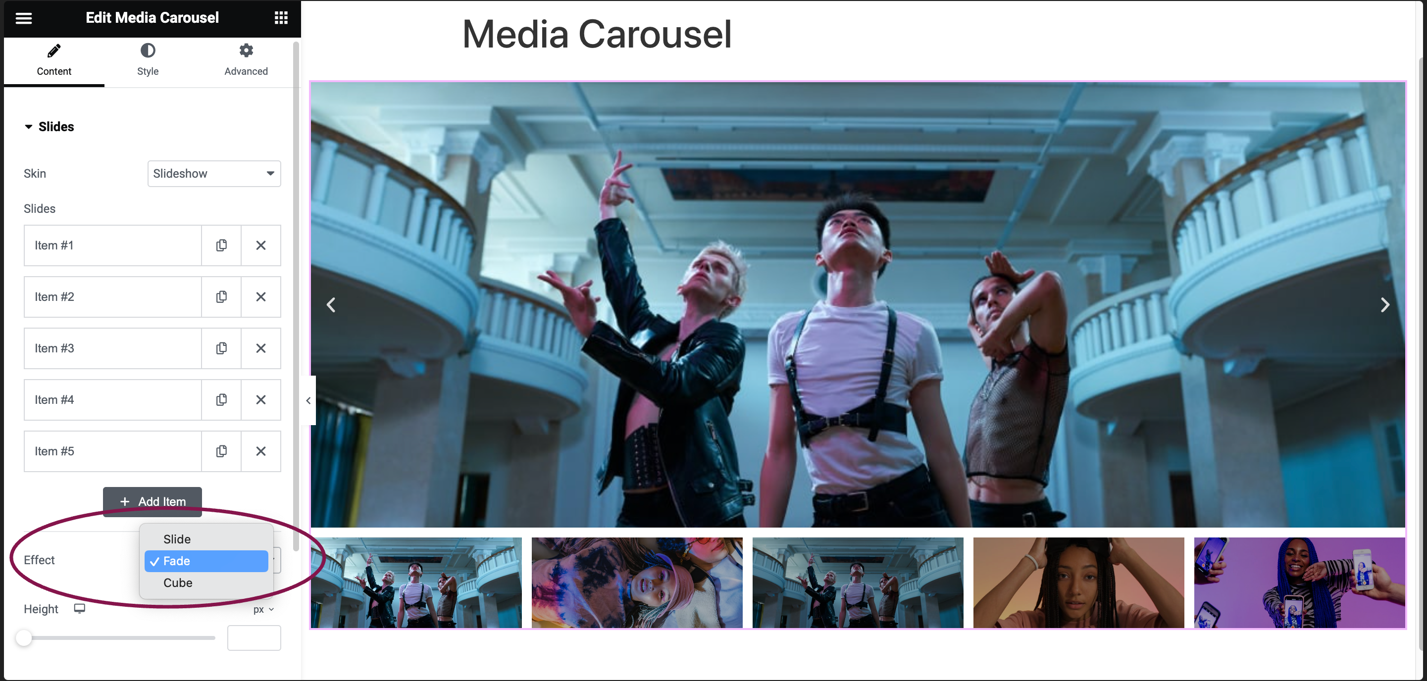 slideshow effect Media Carousel widget 47