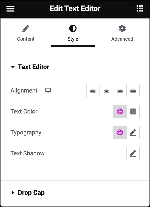 text editor styling options Text Editor widget 15