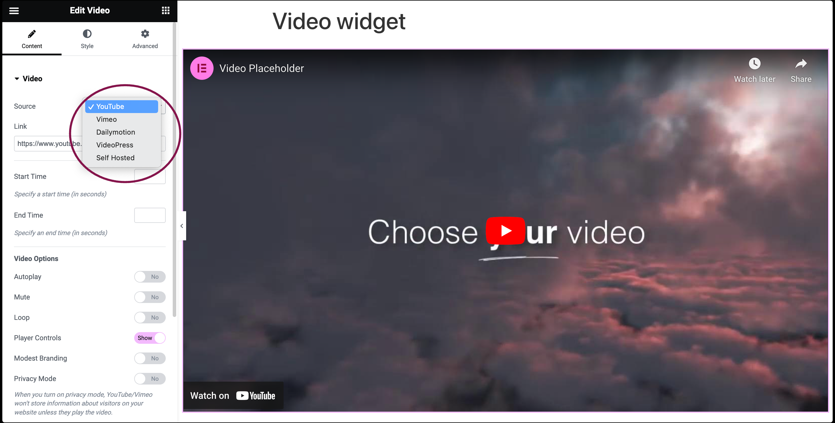 video source Video widget 5