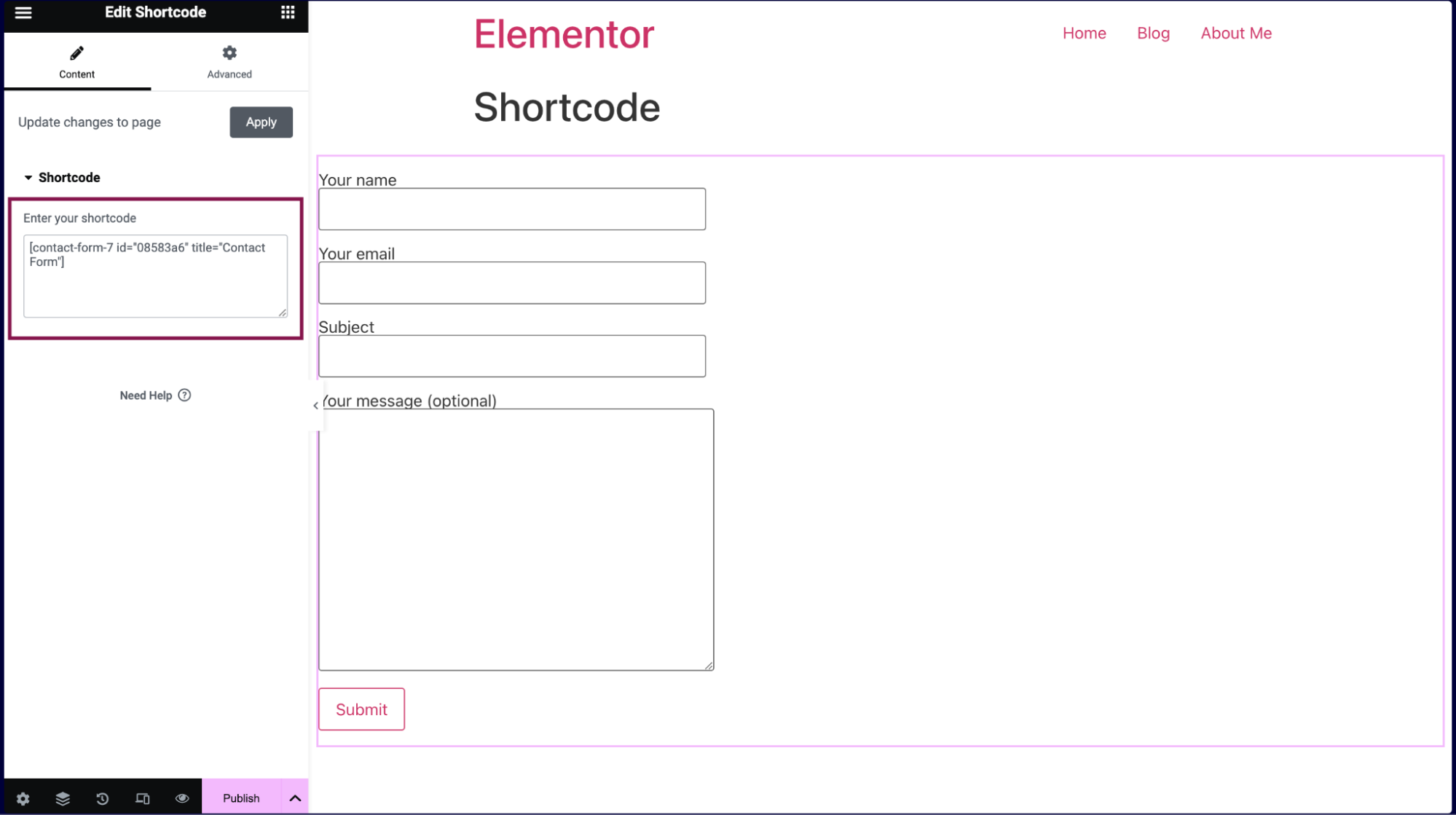 Shortcode Widget » Elementor