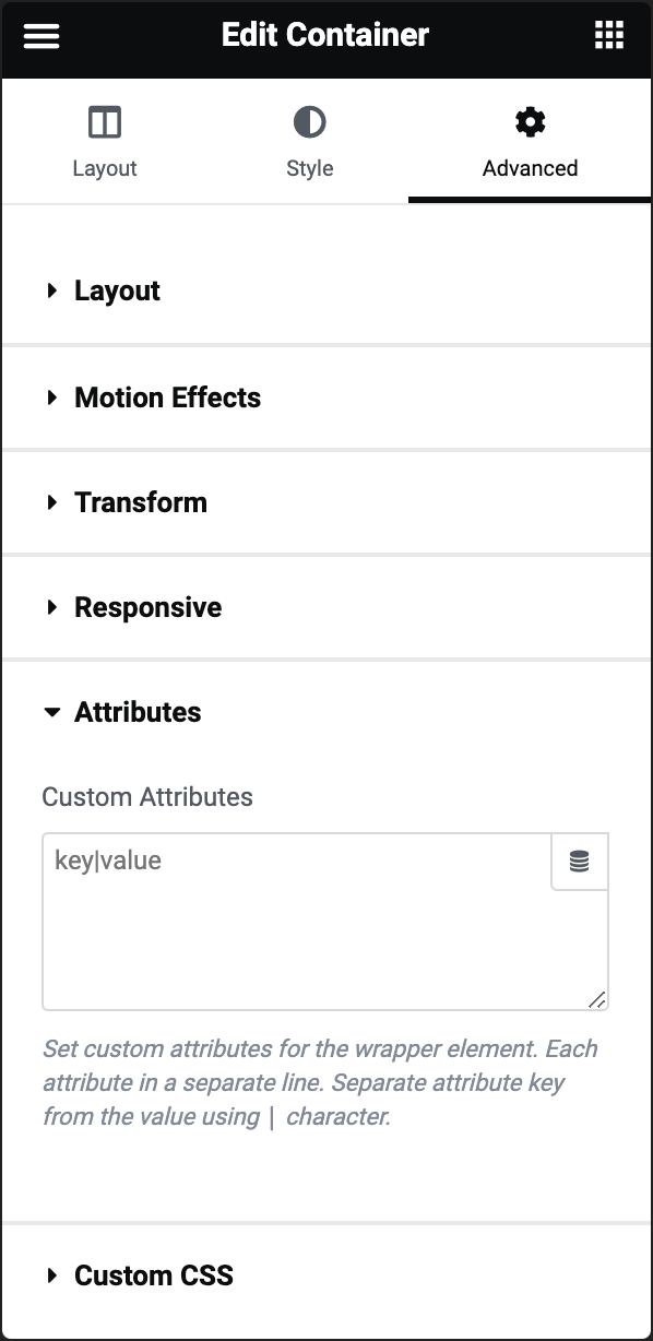 attributes Advanced tab 25