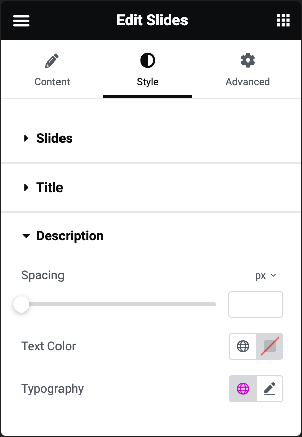 description styling Slides widget 29