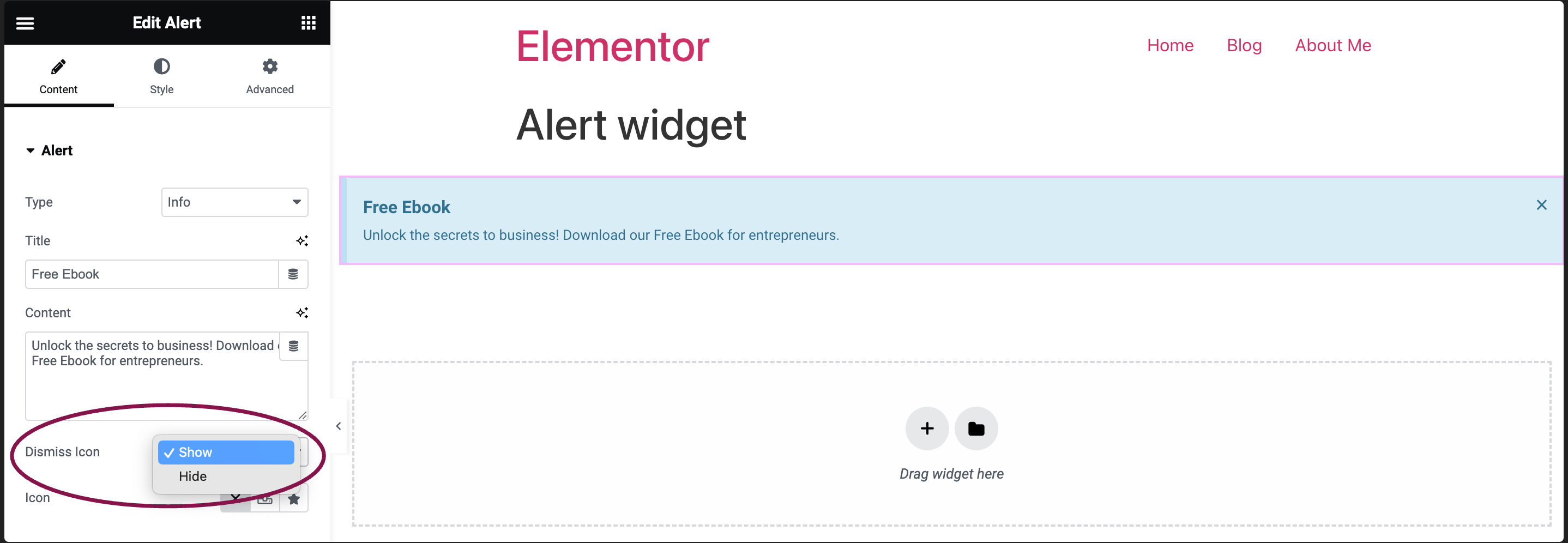 dismiss icon Alert widget 13