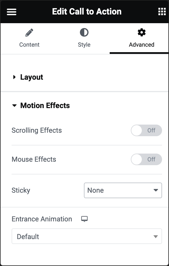 motion effects Advanced tab 3