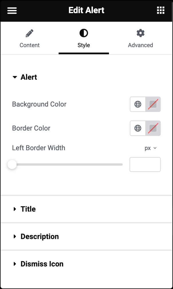 style tab of the alert Alert widget 19