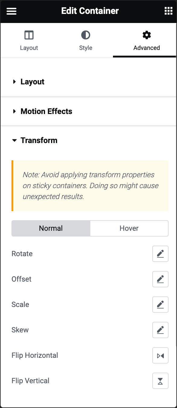 transform Advanced tab 5