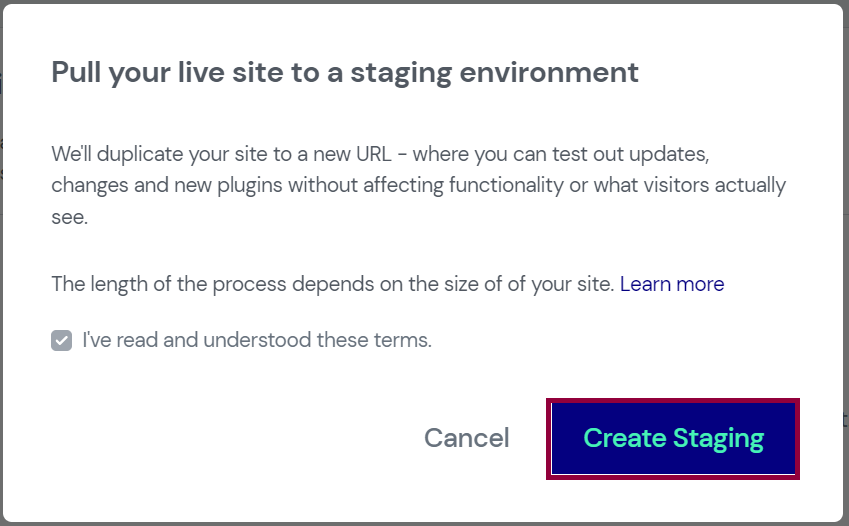 Create a staging site 3