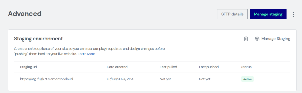 Edit A Staging Site » Elementor