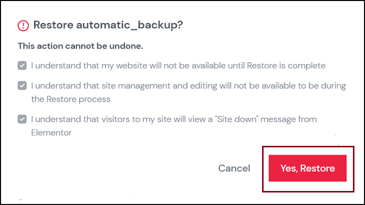 Restore a previous version of your website 2