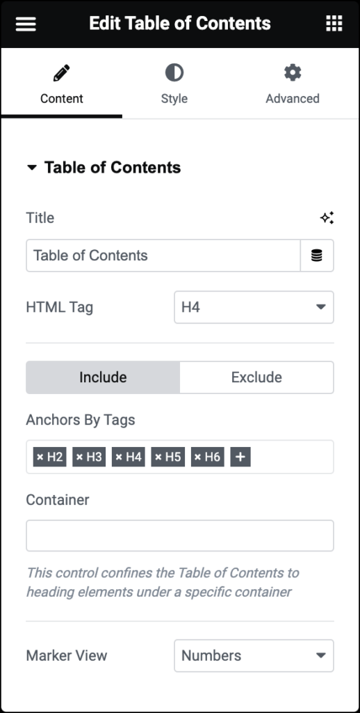 Table of Contents widget | Elementor