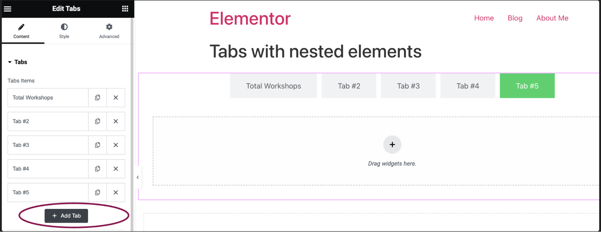 Tabs widget with nested containers 14