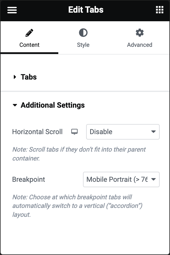 Tabs widget with nested containers 21 Tabs widget with nested elements 284