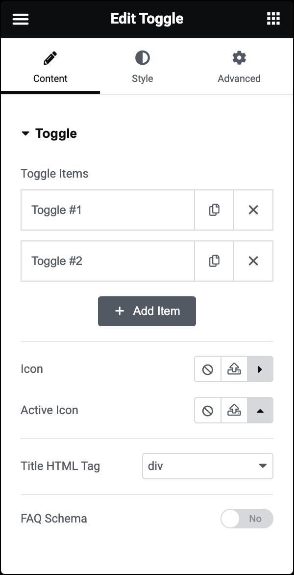 Toggle Widget Elementor