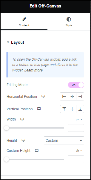 Content tab Layout Off-Canvas widget 339