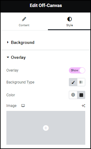 Style tab Overlay Off-Canvas widget 357