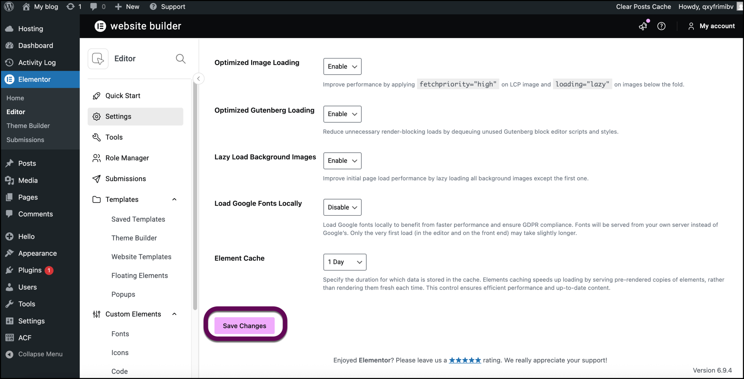 The Save Changes button.