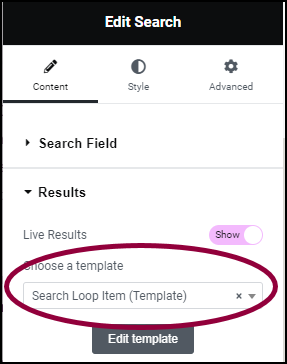 15. Select the template Search widget 303