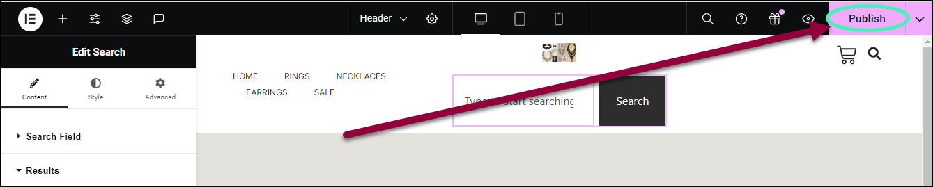 16. Click Publish Search widget 291