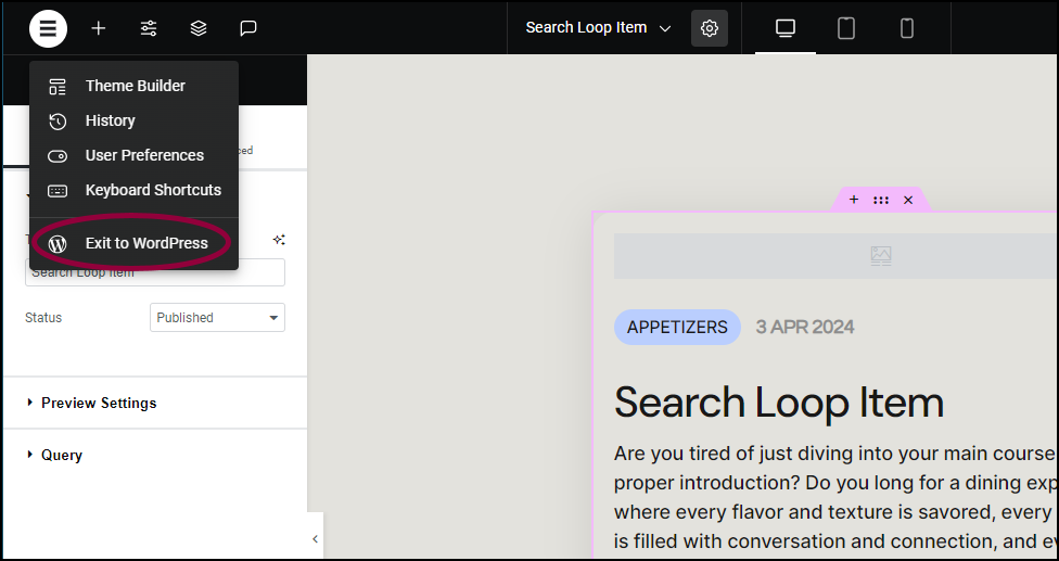 9. Exit to WordPress Search widget 293