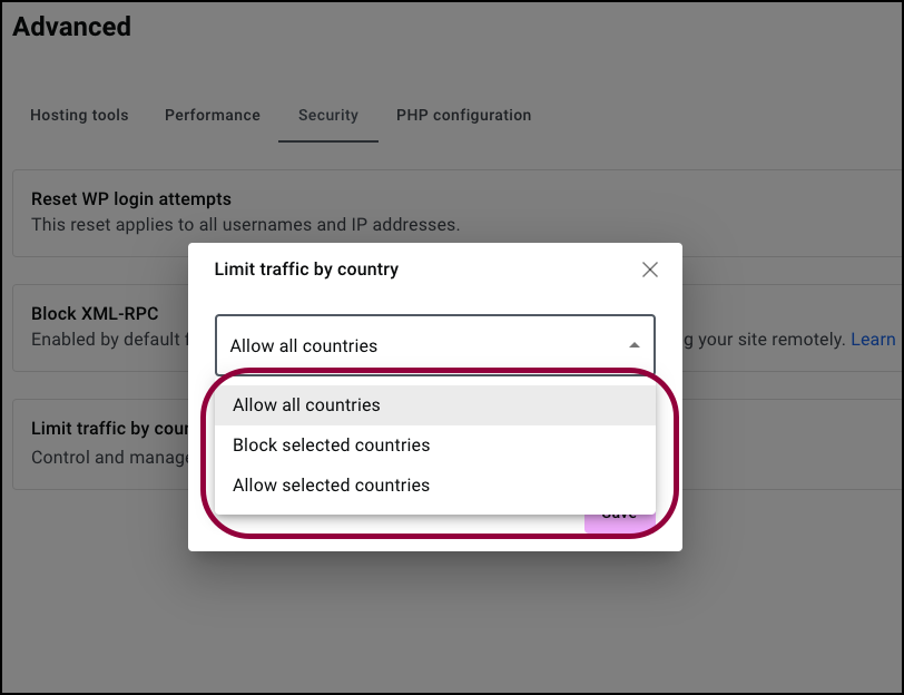 Choose between Block certain visitors from accessing your site 15