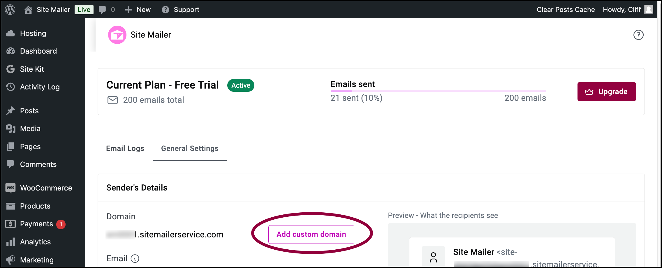 Click Add custom domain Connect a custom domain using NameCheap 5