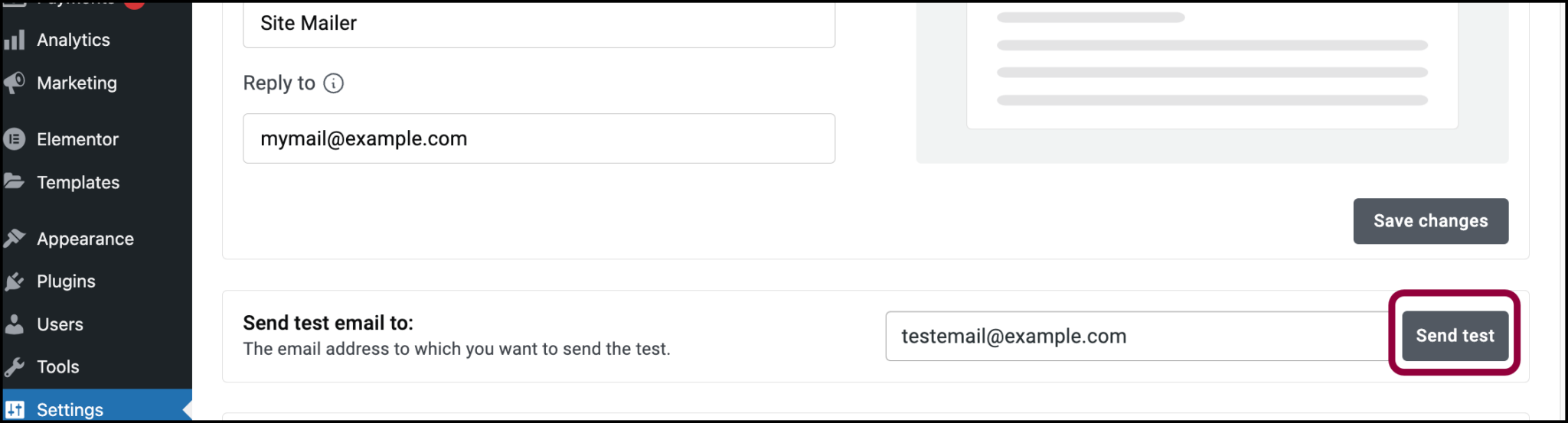 Send a test email | Elementor