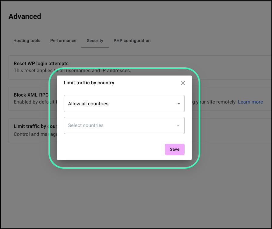 The limit by country window Block certain visitors from accessing your site 11