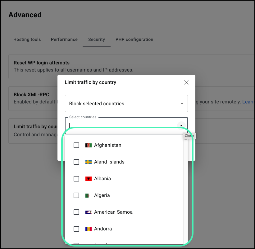 The list of countries Block certain visitors from accessing your site 19