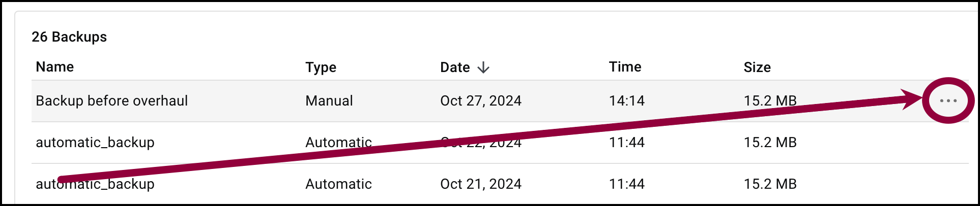 Click the ellipses Manage your Elementor Hosting backups 11