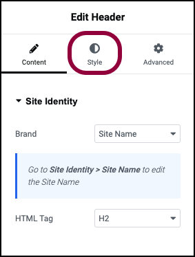 10 Click the Style tab Customize your Hello Biz Header 417